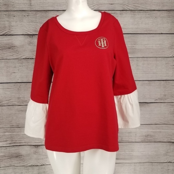 NEW Tommy Hilfiger M Pullover Sweater White Faux Undershirt Front Logo - Picture 1 of 8